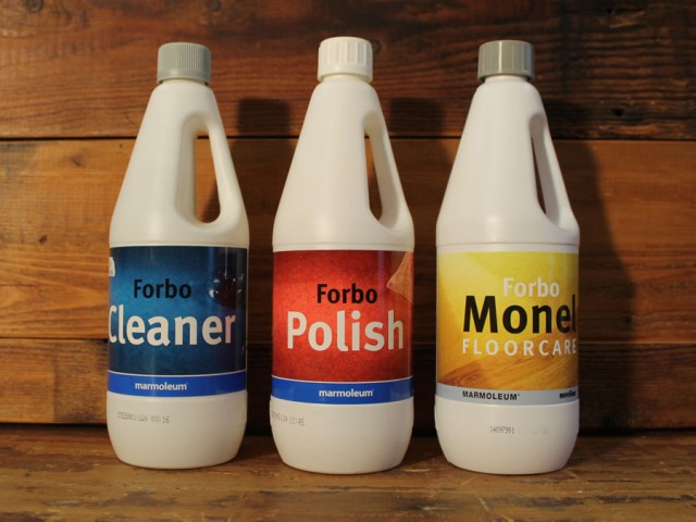 Forbo onderhoudsmiddelen voor vinyl en marmoleum: Cleaner 6,50 per ltr. Polish € 12,30 per ltr. Monel € 8,65 Monel gratis geleverd bij uw  bestelling van  marmoleum of vinyl.